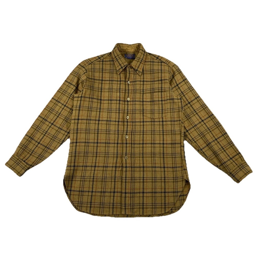 Vintage Pendleton Wool Flannel Button Up Shirt Brown Plaid USA Men's Large